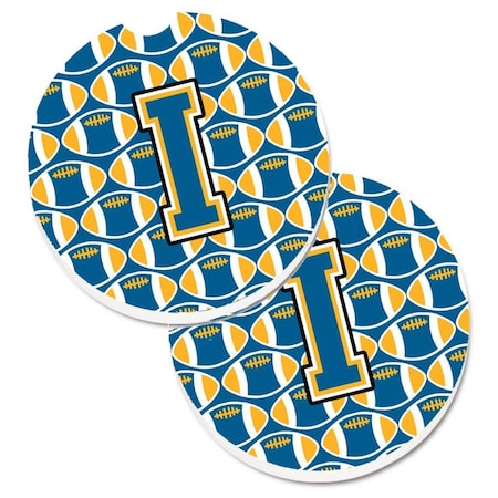Carolines Treasures Letter I Football Blue and Gold Cup Holder Car Coaster, PK2 CJ1077-ICARC